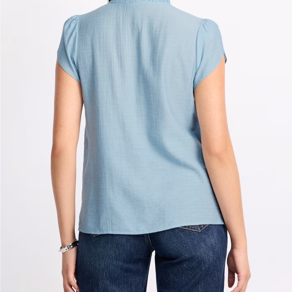 FUN2FUN Women's Blue Ruffled Button-Down Top - Picture 8 of 9